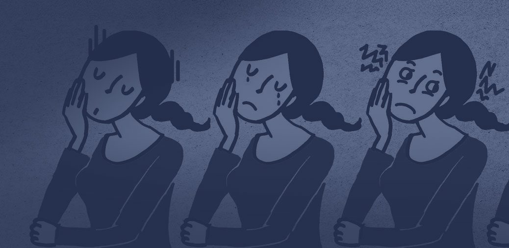 Illustration of a young women experiencing menopause symptoms